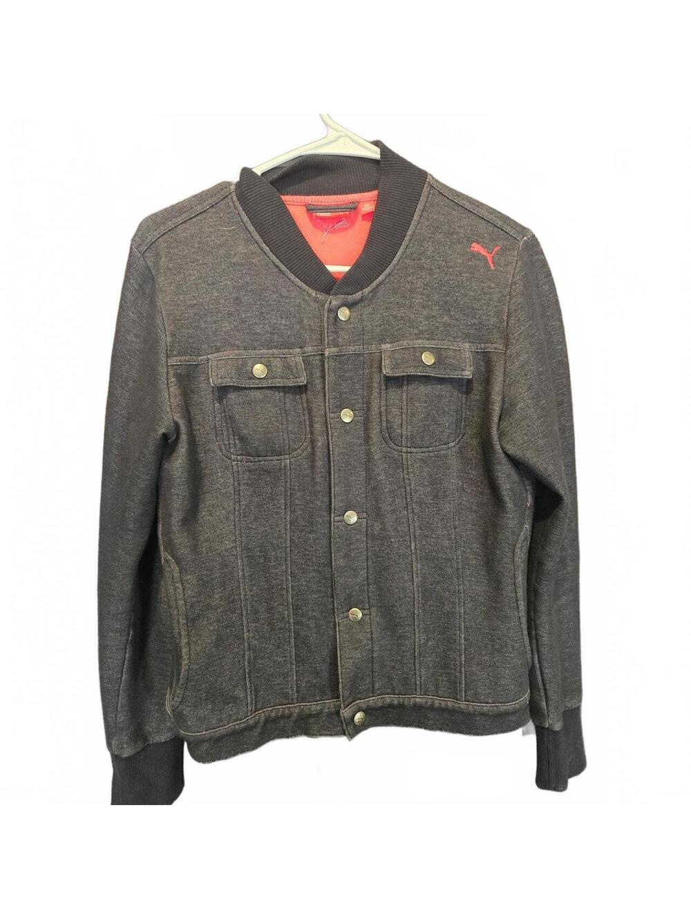 Puma Men's Gray Button-Up Jacket with Pink Logo